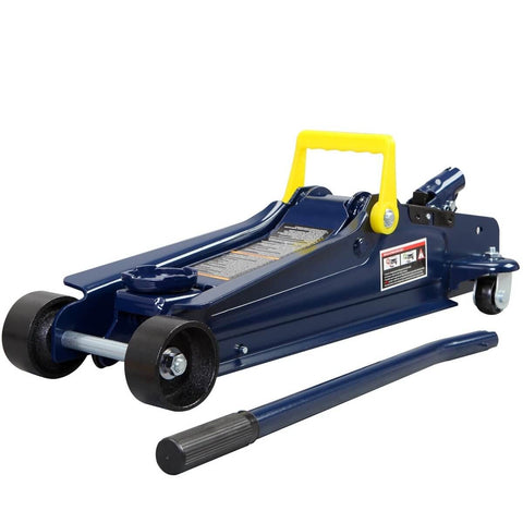 2.5 Ton Low Profile Hydraulic Trolley Jack for Cars and SUVs, Ultra Slim Lift Range From 3 And One Third Inches to 15 Inches, Blue Finish, Built-In Safety Valve for Overload Protection, Rust-Resistant Construction, Ready for Heavy-Duty Lifts