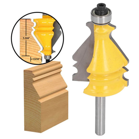 Front view of One Quarter Inch Shank Router Bit For Woodworking, Carbon Steel Alloy Cutter for door molding and picture frame forming.