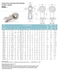 Beefy Rod End Bearing Set With 5/16 Inch Bore And 5/16-24 Right Hand Female Thread Pre Lubricated Heim Joint Two Pack For Heavy Duty Linkage And Suspension Applications, PHS drawing