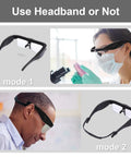 Rechargeable Hands Free Magnifier Headset With Five Detachable Lenses From 0.75X To 4.0X And Three LED Lights in use
