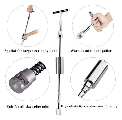 Car Dent Repair Tools Kit For Paintless Dent Removal featuring metal puller with handle, suitable for home garage use.