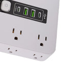 Close-up view of Absolute Game Changer 16 In 1 Smart Power Strip with USB ports and AC outlets.