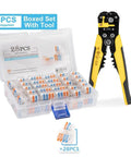 2 Into 4 Way Wire Connector Terminal Block Kit With Stripping Tool Boxed Splice Block visible with fixing holes