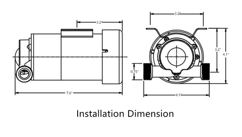 Technical diagram showing dimensions of 120W Water Pressure Booster Pump Delivers 21.75 PSI for Home Shower and Kitchen