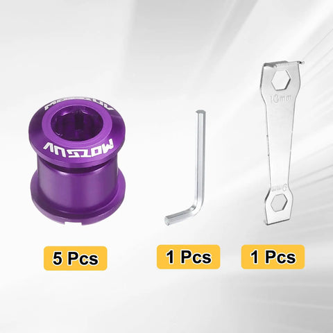 5 Piece M8 Aluminum Alloy Double Chain Ring Bolts Set For Crankset Nuts And Chainwheel Screws With Mountain Wrenches For Road And Mountain Bikes Purple