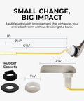 Brushed Nickel Side Mount Toilet Handle Replacement Kit showing components with measurements and rubber gaskets display.