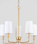 Muted Gold Chandelier With White Fabric Shades For Modern Farmhouse Linear Island Lighting In Kitchen And Dining Room, 5-Light Fixture