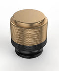 Two Pack Matte Black And Champagne Bronze Knurled Cabinet Knob for kitchen cabinets and dresser drawers, zinc hardware, side view