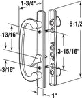 Dimensions diagram of Mortise Style Sliding Patio Door Handle Set White Diecast Non Keyed Replacement Inside And Outside Handles