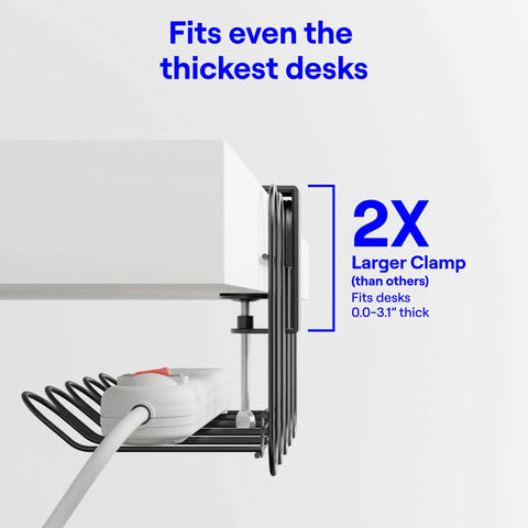 Under Desk Cable Organizer Tray With No Drill Clamp Tool Free Cord Management System Clamp fits thick desks