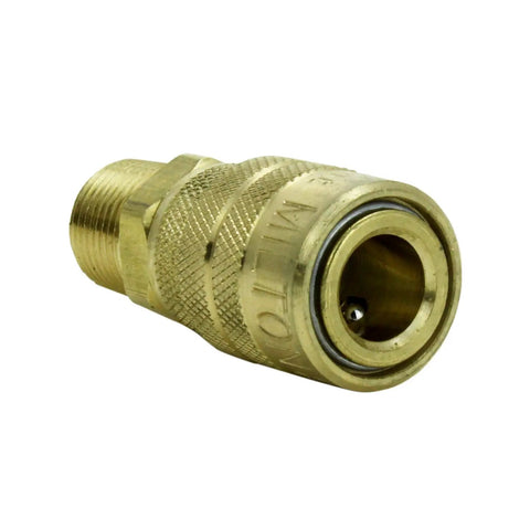 3/8 Inch MNPT M Style Quick Change Coupler For Air Tools, Handles Up To 300 PSI, Delivers About 40 SCFM, 250 F Max Temp, 1/4 Inch Basic Flow, USA Made, Box Of 10
