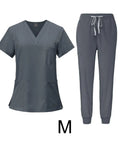 Womens Nurse Scrub Set With Machine Washable Top And Jogger Pants For Spa Beauty Clinics Gray Size M Easy Care Durable Comfortable Pro Grade Workwear For Nurses