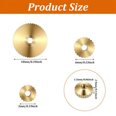 Brass Clock Hand Nut Set 12 Pcs Assortment sizes 10mm, 6mm, 5mm for quick clock fixes on grandfather wall mantel clocks
