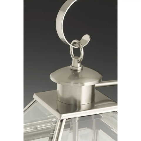 Detail of Burlington Two Light Outdoor Post Lantern in Graphite and Antique Bronze Finish with clear beveled glass.