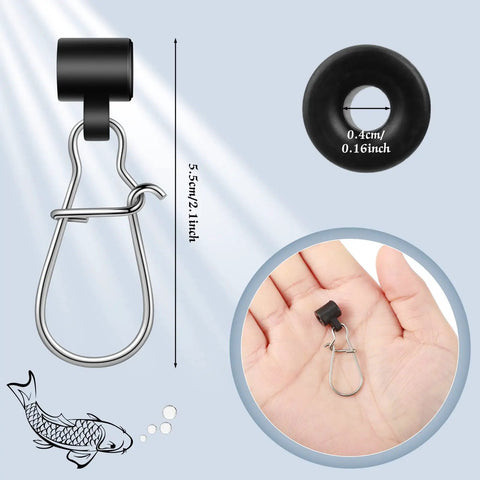 Close-up of 50 Piece Sinker Slide Kit With Duo Lock Clips And Hooked Sinker Line Connectors, showing size and detail.