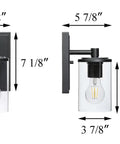 1 Light Slick Black Bathroom Vanity Sconce With Clear Tubular Glass Shade Modern Indoor Wall Lighting Hardwired Fixture dimensions
