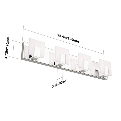 Four Light Modern LED Vanity Light For Bathroom With Up And Down Frosted White Acrylic Chrome Wall Mount Over Mirror 6000K White Daylight Glow Sconce