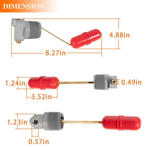 Deep Well Water Tank Air Volume Control Valve 1-1/4 In MNPT And 1/4 In PTF SAE Quick Install, dimensions shown with float.
