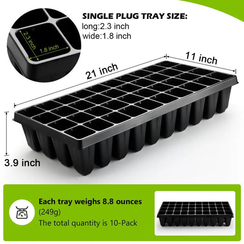 Deep 40 Cell Seed Starter Trays, 3.93 Inch Deep Plastic Nursery Trays For Seed Germination And Propagation, 2.1 By 1.8 Inch Cells, 20 By 10 Inches, Fits Standard 1020 Flats And Inserts, Pro Grade For Seedlings
