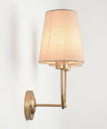 MIKLESLUC Vintage Double Sconce Large Antique 2-Lights Sconces with Flared Funnel Linen Beige Fabric Shade Hardwired Double Wall Sconce E26 Base displayed on wall.