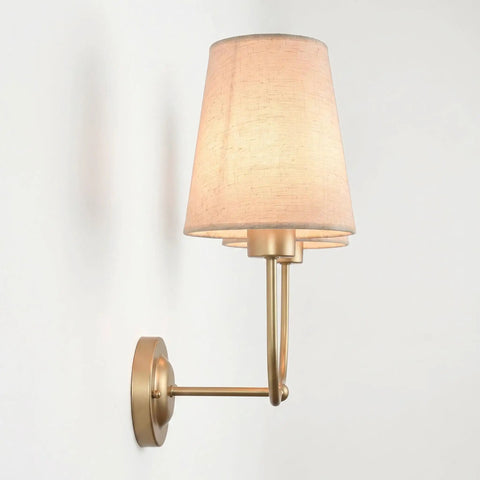 MIKLESLUC Vintage Double Sconce Large Antique 2-Lights Sconces with Flared Funnel Linen Beige Fabric Shade Hardwired Double Wall Sconce E26 Base displayed on wall.