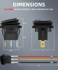 Dimensions diagram of 12V Waterproof Round Rocker Switch With Blue LED Light 3 Pin On Off 20A Weatherproof Marine Grade Toggle