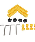 Rock Solid 90 Degree Square Kit For Flawless Right Angle Alignment On Cabinets And Picture Frames With Heavy Duty Clamps And Precision Metric And Imperial Scales Making Quick No Sweat Diy Builds A Breeze showing yellow positioning squares and clamps.