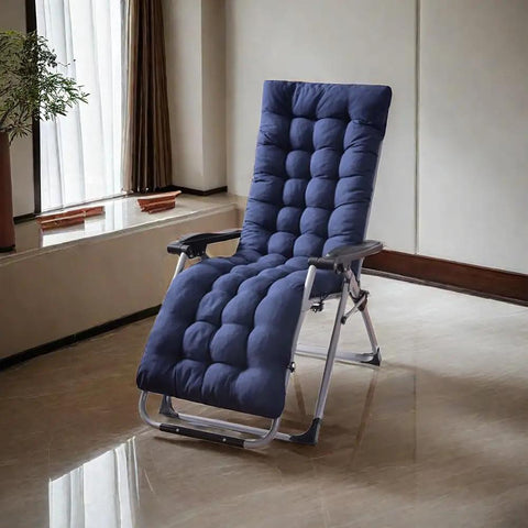 Comfy Patio Chaise Lounger Cushion With Thick Padding And Six Tie Straps For Lounge Chairs And Swing Benches Navy Blue