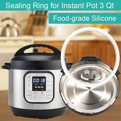 2-Pack Replacement Sealing Ring For 3 Quart Pot Mini shown with Instant Pot 3Qt, BPA-Free Food-Grade Gasket, durable kitchen accessory.