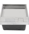 Flush Mount Stainless Steel Floor Power Outlet Kit With Tight Seal Loop To Lock Out Dust And Water For Tile Or Marble, top view.