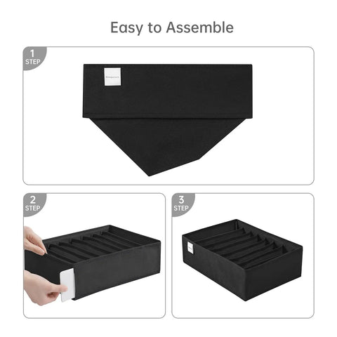 Assembly steps for 4 Pack T Shirt Drawer Organizers With Eight Grid Compartments For Closet Storage Keeps It Tidy Built From Durable Nonwoven Fabric With Sturdy PP Board Sides Washable Organizer For Folded Clothes Leggings Silk Scarves Black.