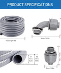 Half Inch Flexible PVC Electrical Conduit Kit 50 Feet Liquid Tight With Five Couplings Five Elbows And Ten Straps shown with dimensions