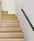 Rock Solid Flush Wall Mount Stair Handrail Built Like A Tank Using Premium Stainless Steel With Beast Mode Two Hundred Pound Load Rating And A Clean Modern Profile Designed To Last Forever on beige wood stairs.