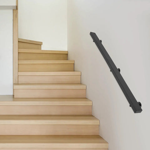 Rock Solid Flush Wall Mount Stair Handrail Built Like A Tank Using Premium Stainless Steel With Beast Mode Two Hundred Pound Load Rating And A Clean Modern Profile Designed To Last Forever on beige wood stairs.