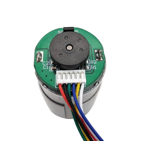 Top view of Super Sleek DC Geared Motor With Hall Encoder Runs On 12v Or 24v Power with wiring and green circuit board.