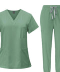 Womens Scrubs Set For Nurses And Spa Pros Machine Washable Workwear Top And Jogger Pants All Day Comfort Green Uniform