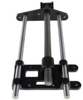 Industrial Grade Cast Iron Woodworking Bench Vise Featuring A Ten Inch Jaw And Reinforced Guide Rail close-up of guide mechanism with steel rods.