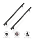 Matte Black Stainless Steel Cabinet Handles Set, 12-1/2 Inch Overall Length, 10 Inch Center-To-Center, 10 Pack, shown with features
