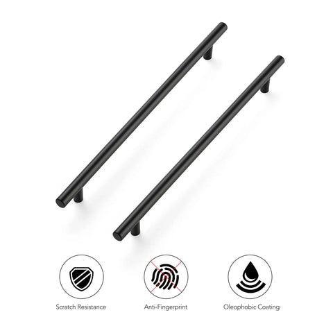 Matte Black Stainless Steel Cabinet Handles Set, 12-1/2 Inch Overall Length, 10 Inch Center-To-Center, 10 Pack, shown with features