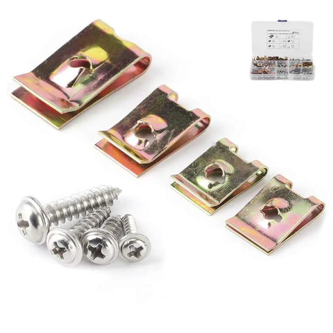 Heavy Duty Stainless Steel U Clamps And Speed Nuts Kit With Screws, Hella Tough Snap Fasteners For Quick Car Repairs, Easy Install Auto Hardware Pack In Sturdy Storage Box
