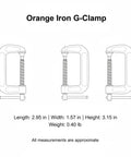 Heavy Duty Orange Iron G-Clamp For Woodworking And Diy Projects. 1 Inch Adjustable C Clamp dimensions illustration.