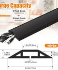 Image of Heavy Duty PVC Floor Cord Cover showing cable capacity and dimensions with diagram, ideal for home, office, or workshop use.