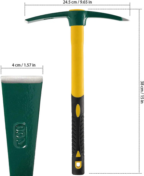 15 Inch Pick Mattock Hoe With Forged Adze Head And Plastic Coated Fiberglass Handle One And A Half Pound Beast