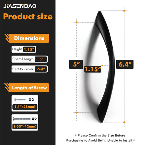 Product dimensions for the 5 Inch Arch Twisted Matte Black Cabinet Pulls For Kitchen Drawers And Cabinets, Heavy Duty Zinc Alloy Hardware, Sleek Dope Finish, Easy Install Dresser And Bathroom Cupboard Handles, Rust Resistant Upgrade For Closet And Home, 10 Pack, showing height, overall length, and hole spacing.