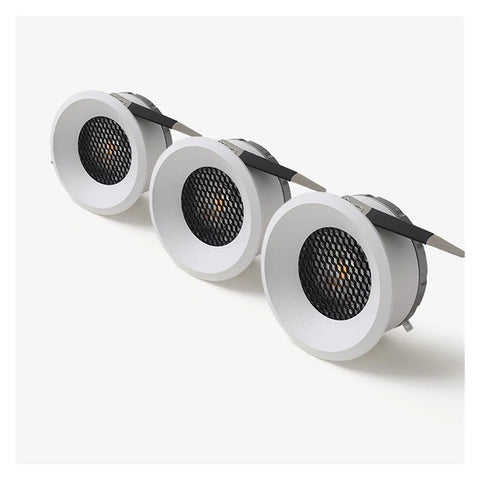 Three 7W/9W/12W/15W COB LED Downlights Dimmable Recessed Ceiling Lights with white finish and honeycomb design.