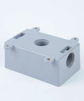 Gray weatherproof electrical junction box with adapters, DIY friendly, half inch or three quarter inch, durable outdoor wiring enclosure.