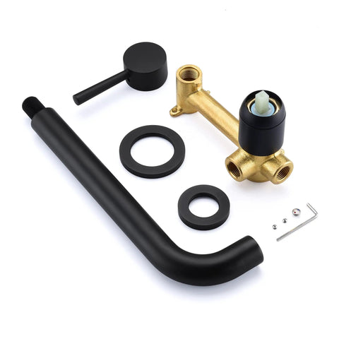 Dope Matte Black Wall Mount Tub Filler With Extra Long Spout Single Handle Bath Faucet Brass Rough In Valve Space Saving
