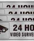 24 Hour Video Surveillance Sign 9x3 Inch Aluminum Silver Self Adhesive Metal Door Wall Sign Waterproof 4 Pack for Business