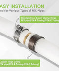 Ten Pack PEX Swivel Adapter Fittings One Half Inch Female NPT Brass Lead Free Full Port Barbed For PEX Plumbing NSF ANSI 61 Certified ASTM F1807 For Home And Commercial Plumbing Pro Grade DIY Friendly installed on 1/2 in PEX pipe with crimp ring