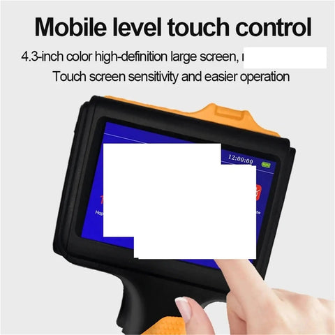 Highly Portable Handheld Inkjet Printer For Quick Date QR Code And Text Labeling With Smart Permanent Ink Smudge Proof Design displayed with a touch screen.